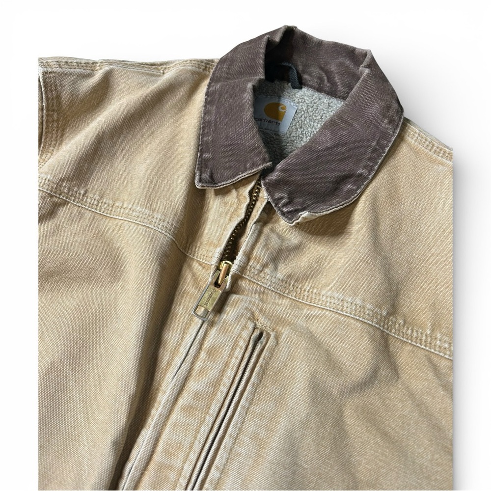 Vintage Carhartt Duck Jacket Sherpa Lined Distressed Workwear Coat L - Picture 5 of 16